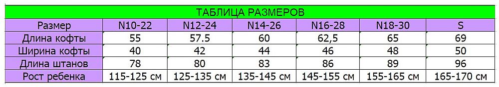 Таблица размеров